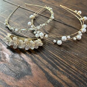 Chic Gold and White Floral Pearl Hair Set